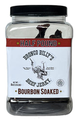 Bronco Billy's Beef Jerky Bourbon Soaked Half Pound Jar - 8oz - New Jar Design