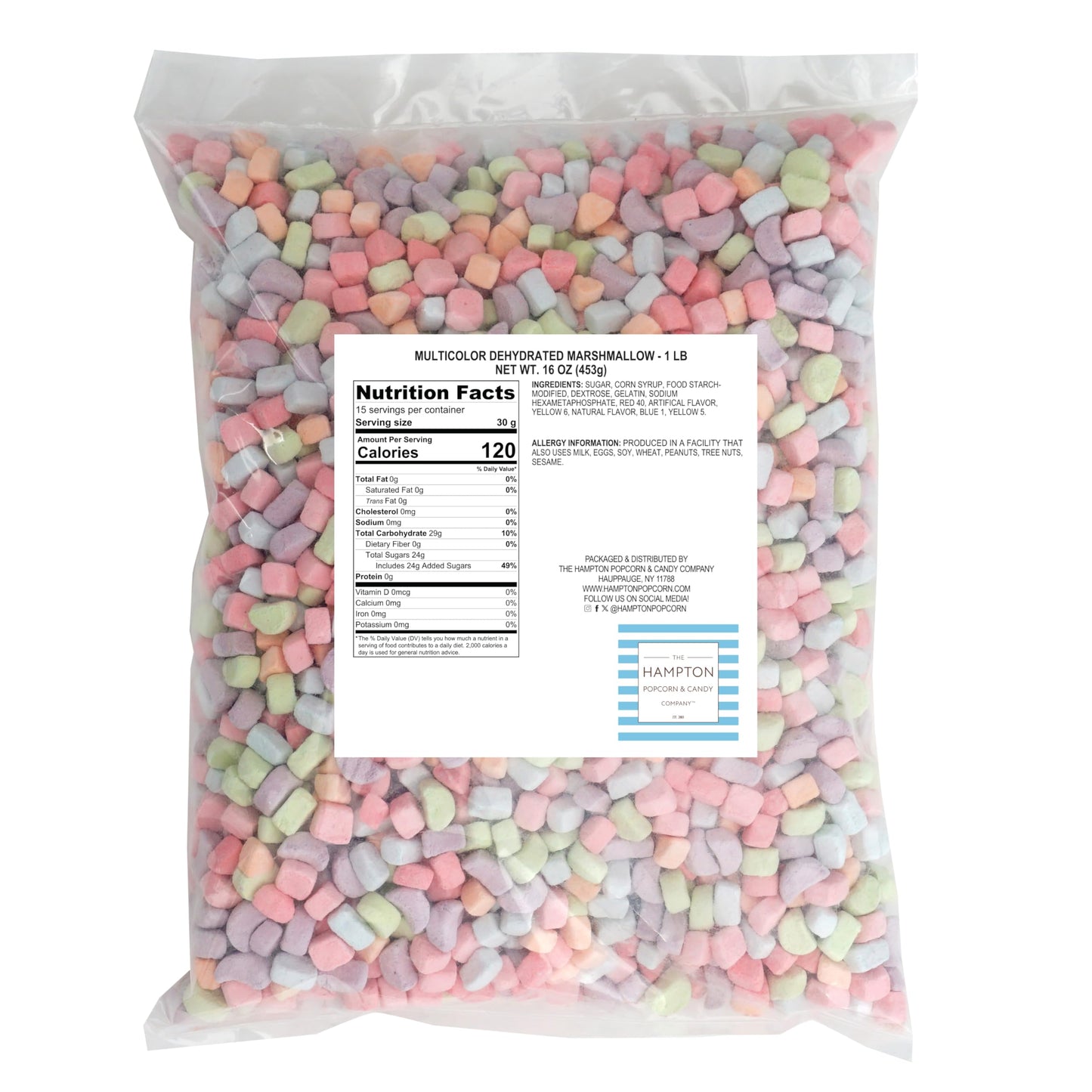 Dehydrated Cereal Marshmallows, 1 Pound Bulk Bag Mini Dehydrated Marshmallows, The Hampton Popcorn & Candy Company
