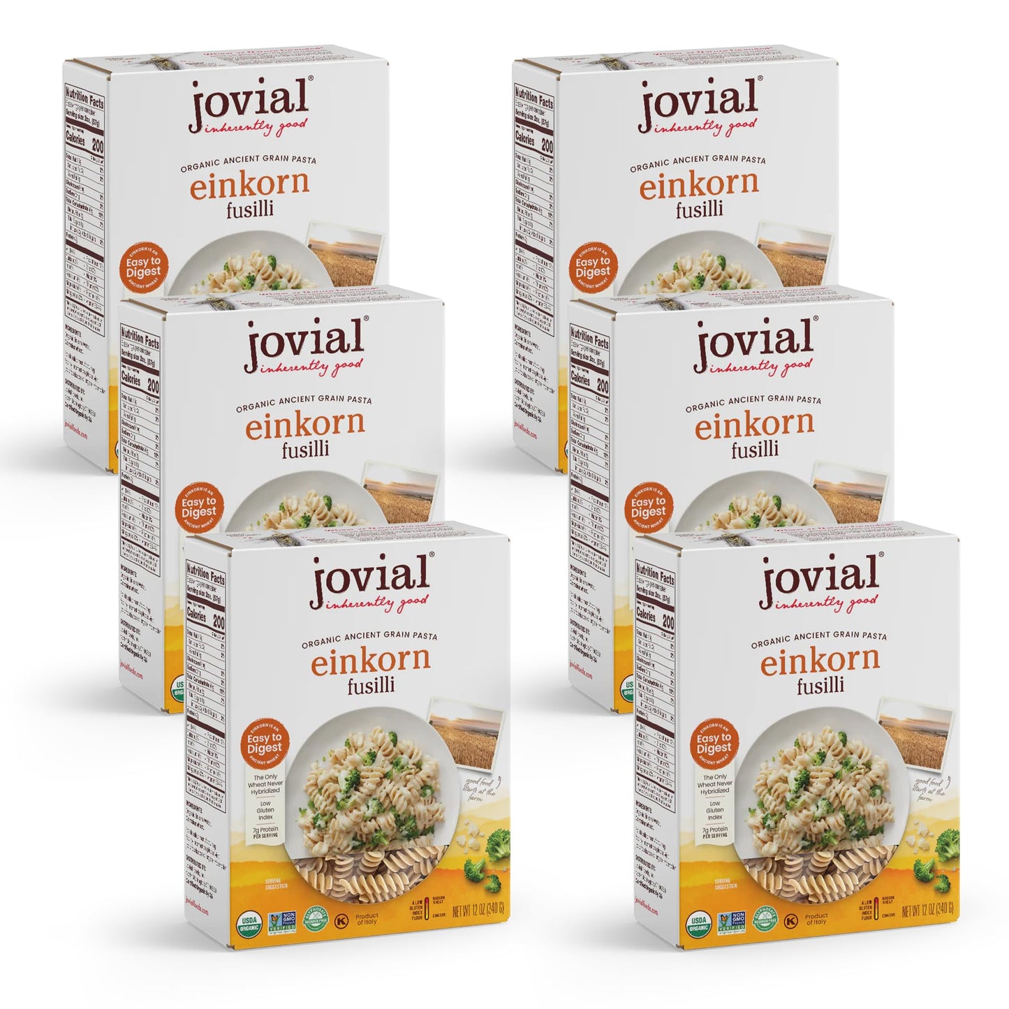Jovial Einkorn 100% Organic Whole Grain Fusilli - Einkorn Pasta, High Protein, Non-GMO, USDA Certified Organic, Lower Carb, Delicious Pasta Made in