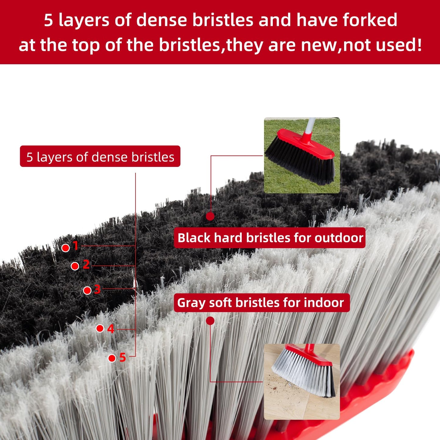 SDSM Indoor Outdoor Broom, Unique Double-Sided Bristles Long Handle Heavy Duty Broom Perfect for Home and Courtyard Garage Lobby Mall Market Floor