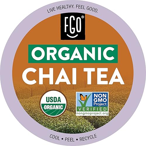 FGO Organic Chai Black Tea K-Cup Pods for Keurig, 24 Count (Pack of 1), Premium Black Tea with Chai Spice is USDA Organic, Non-GMO, & Recyclable