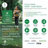 Purity Coffee EASE Low Acid Dark Roast Single Serve Sachets (5ct Box) | Specialty-Grade USDA Organic Arabica Blend | Third Party Tested for Mold