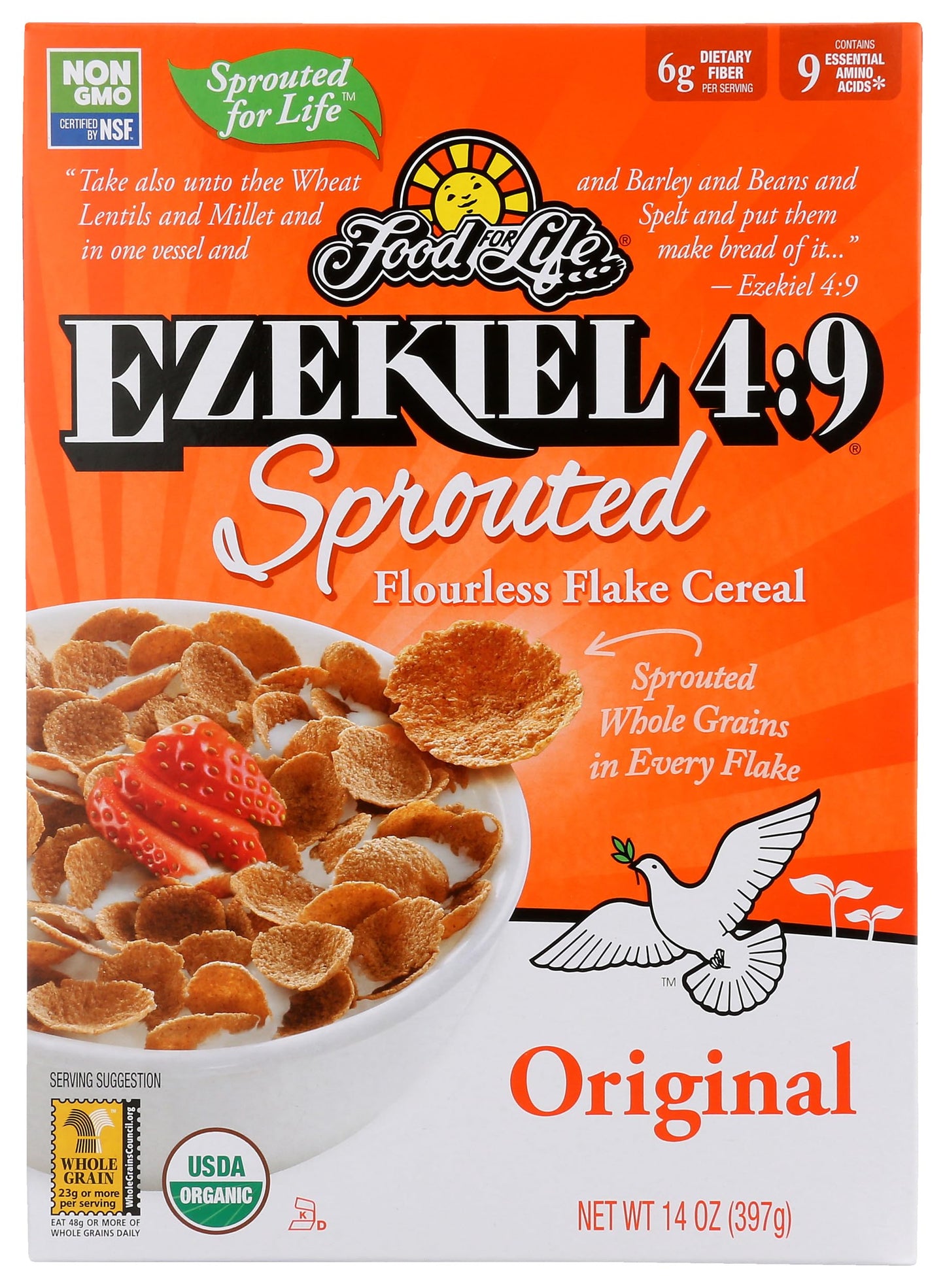Food For Life, Cereal Sprouted Flakes Original Organic, 14 Ounce