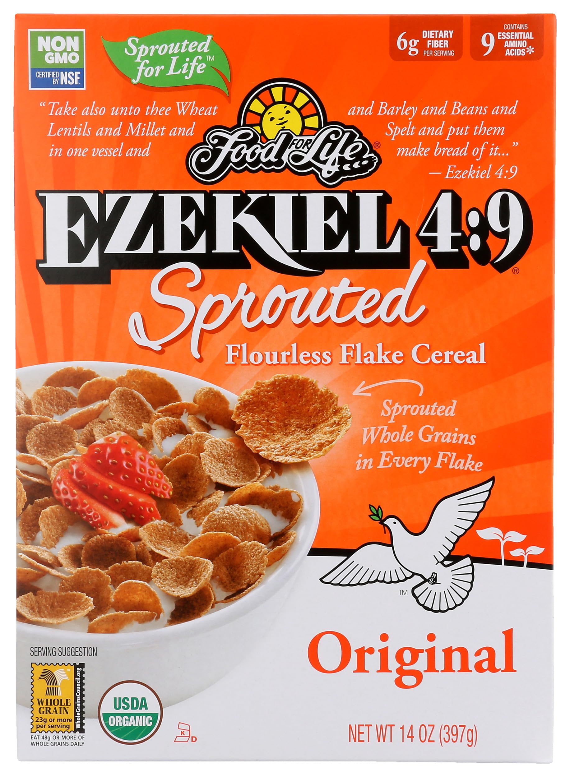 Food For Life, Cereal Sprouted Flakes Original Organic, 14 Ounce
