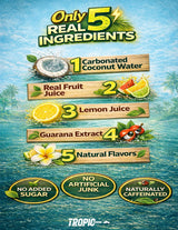 Tropicharge 100% Coconut Water Energy Drink with Guarana Extract (24 pack 330ml/6 flavours) - Zero Sweeteners or Added Sugar - All Natural - Passion