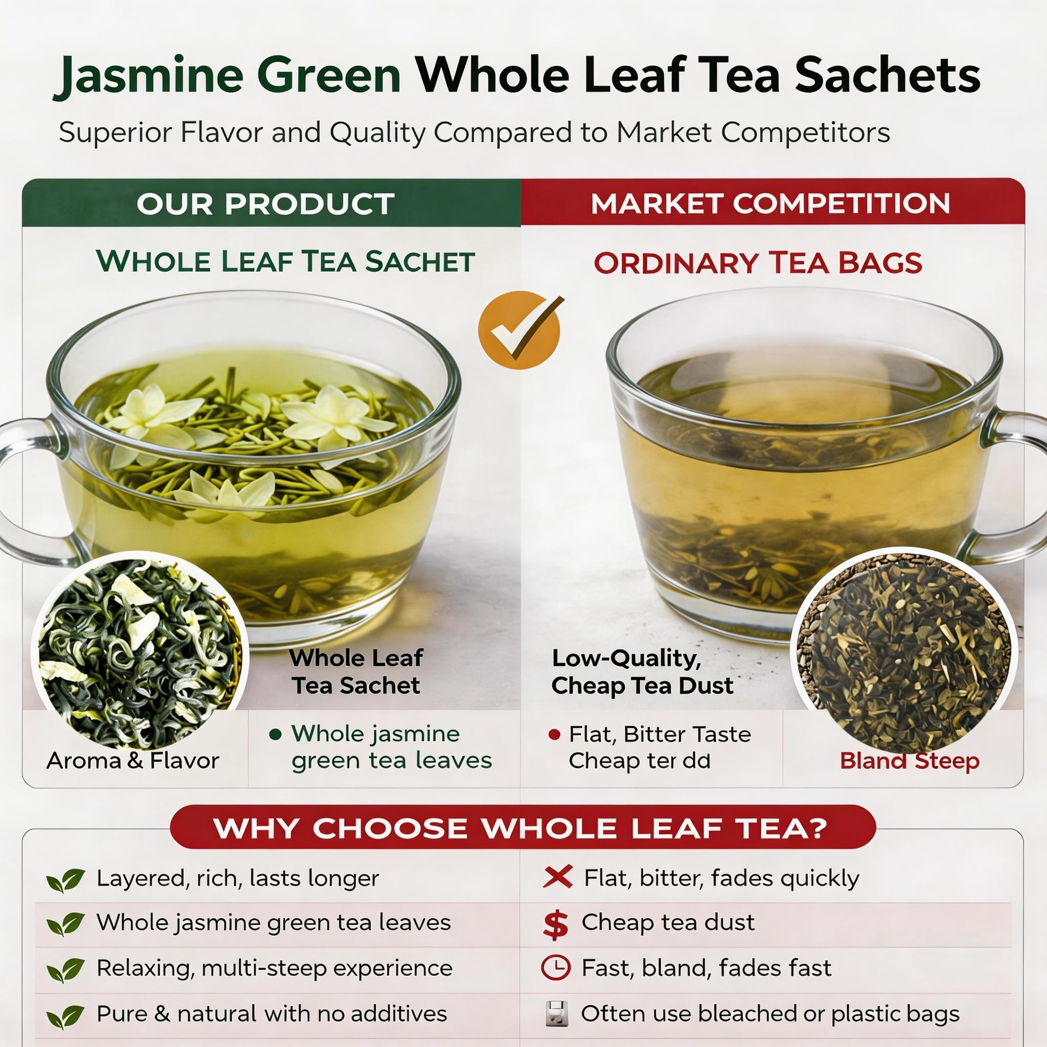 YPHFPDDONT Premium Jasmine Green Tea Bags - Luxury Whole Leaf, Individually Wrapped Eco-Friendly Corn Fiber Sachets, Authentic Chinese Floral Tea, Hot
