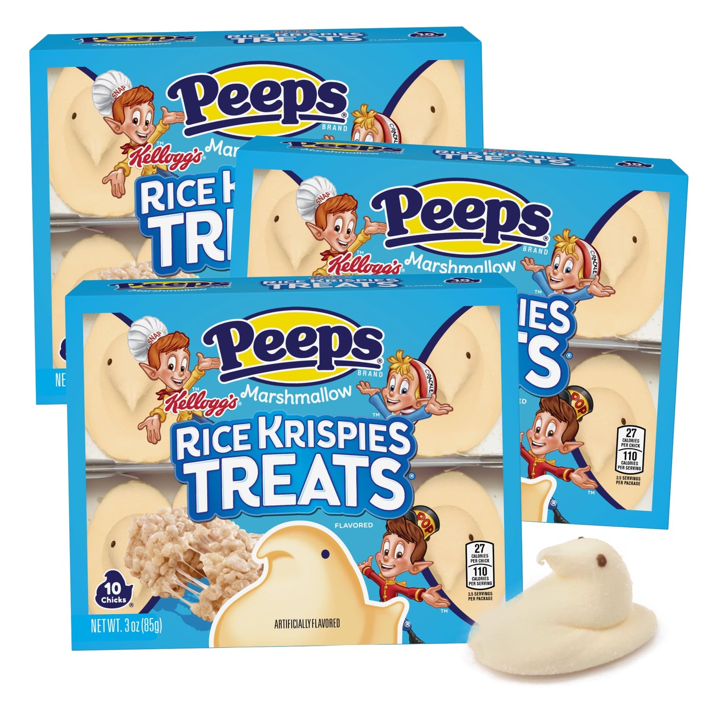 Rice Krispie Treats Peeps, Cereal Flavored Marshmallow Chicks, Easter Basket Stuffer Candy, 3 Ounces (Pack of 3)