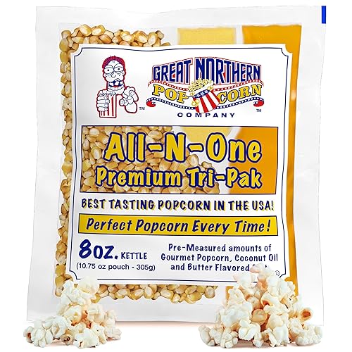 Movie Theater Style 12-Count Popcorn Packs - Pre-Measured 8-Ounce All-in-One Kernel, Salt, Oil Packets for Popping Machines by Great Northern Popcorn