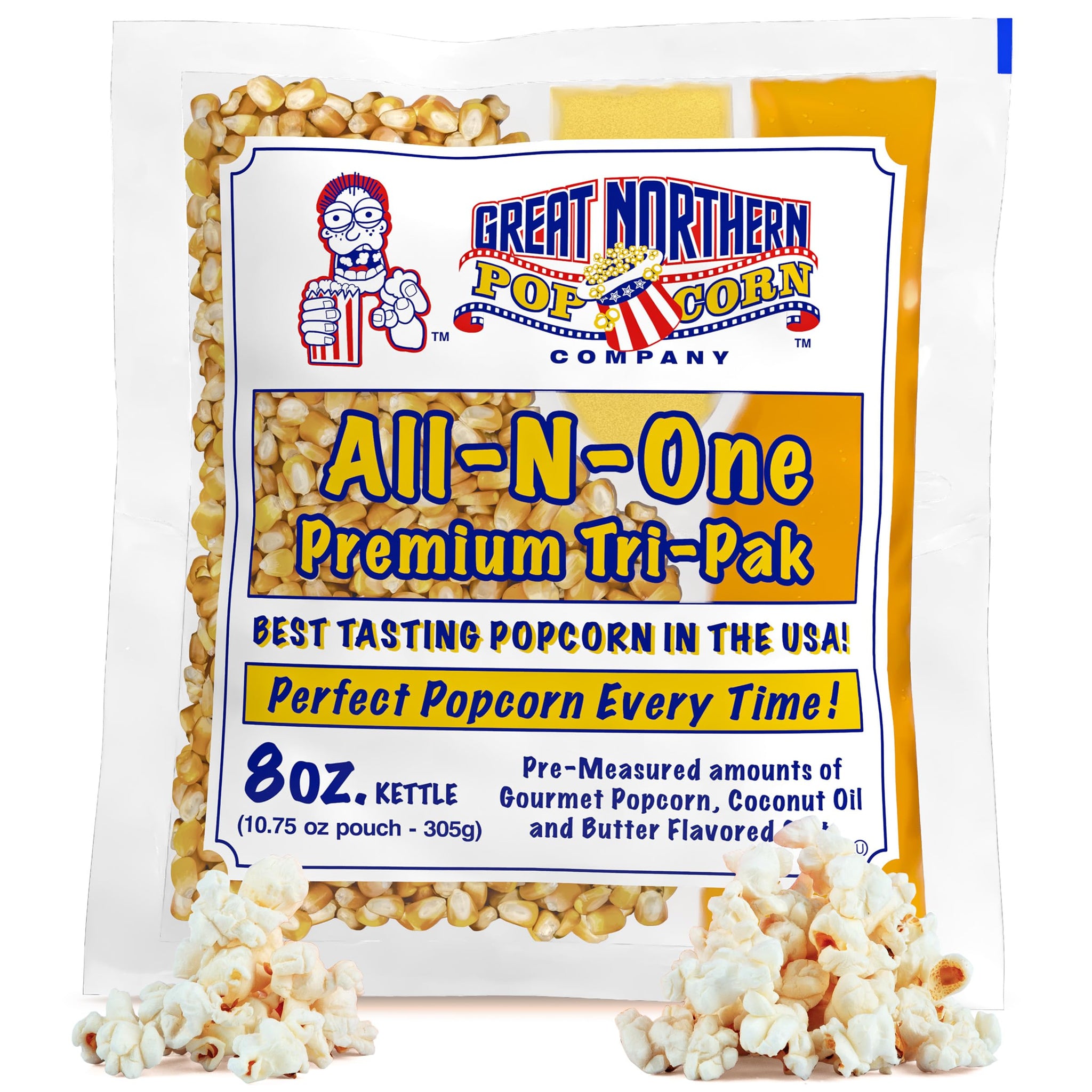 Movie Theater Style 12-Count Popcorn Packs - Pre-Measured 8-Ounce All-in-One Kernel, Salt, Oil Packets for Popping Machines by Great Northern Popcorn
