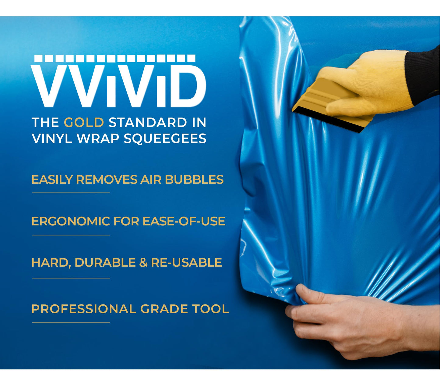VViViD Gold Vinyl Wrap Squeegee - Nylon-Reinforced Tool for Car Wraps, Window Tint & Decals - (5 Pack)