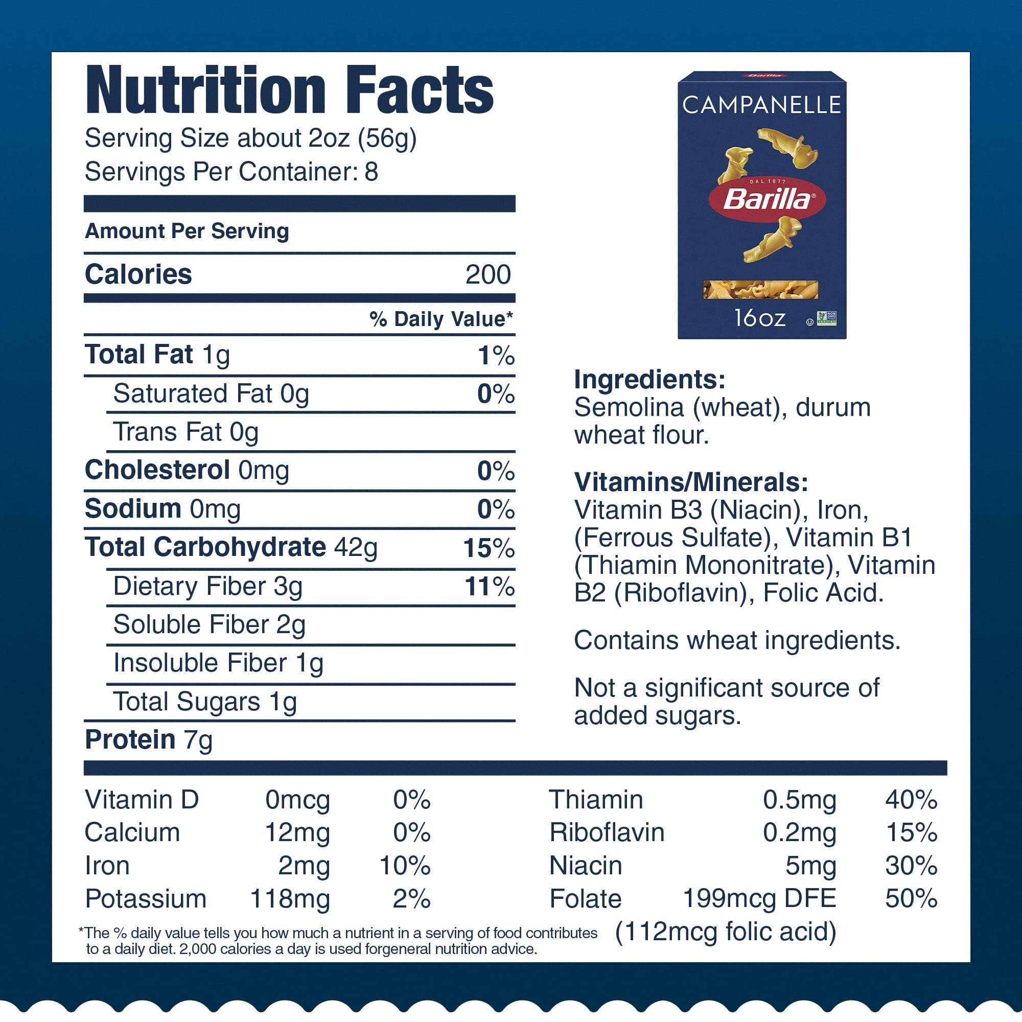 Barilla Campanelle Pasta, 16 oz. Box (Pack of 12) - Non-GMO, Made with Durum Wheat Semolina - Kosher Certified