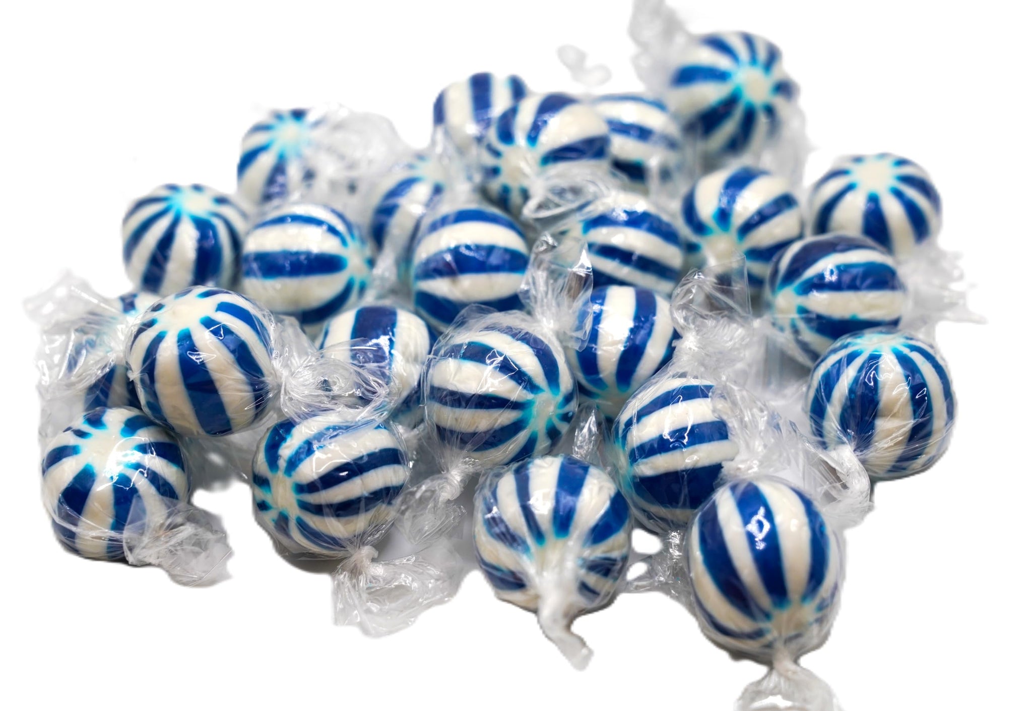 Jumbo Blue Raspberry Striped Candy Balls - 2 lbs of Fresh Individually Wrapped Blue White Sweet Hard Candy Suckers