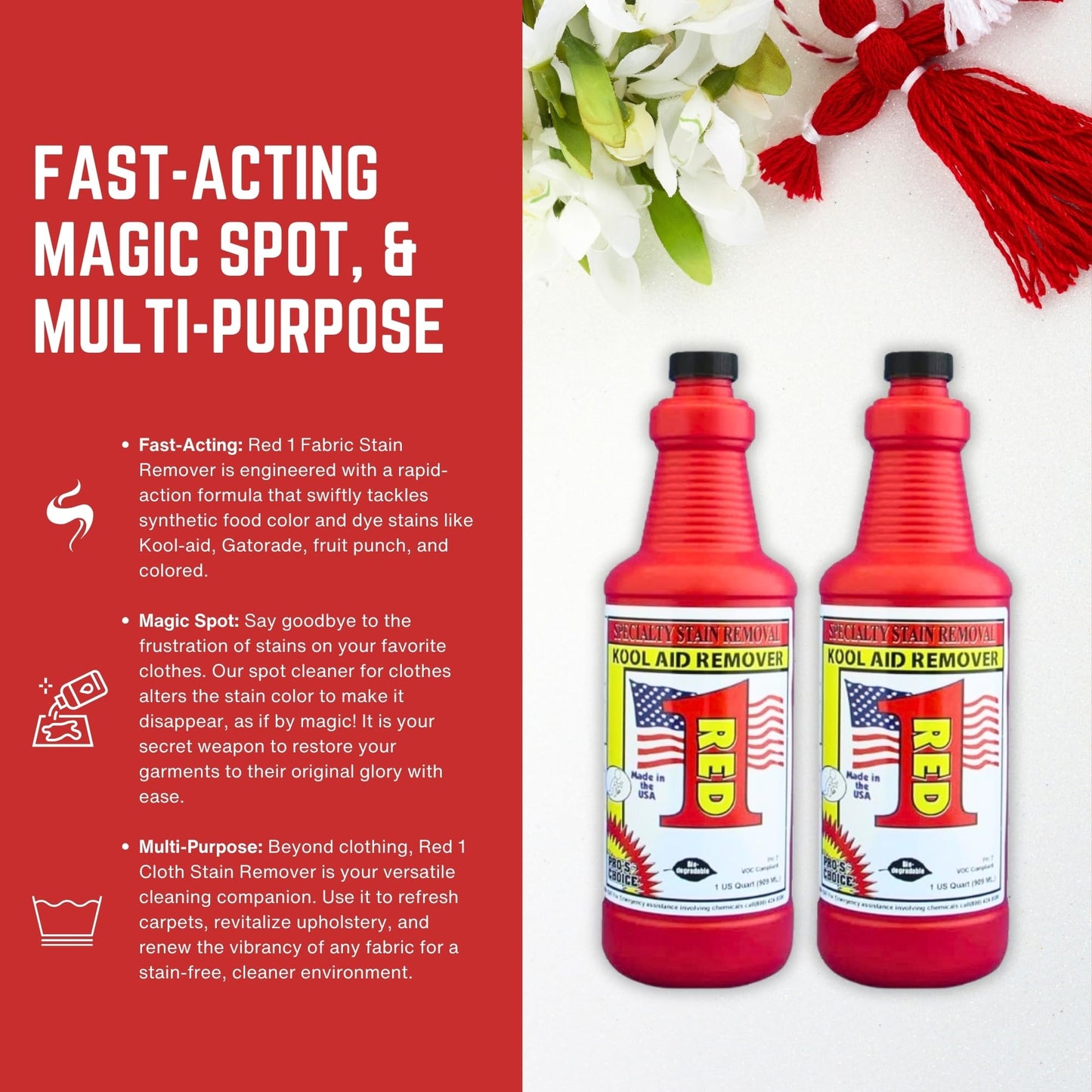 Pro's Choice Fabric Stain Remover Red 1 - Stain Remover on Synthetic Food Colors/Dyes - Carpet & Couch Stain Remover - Red Wine Stain Remover