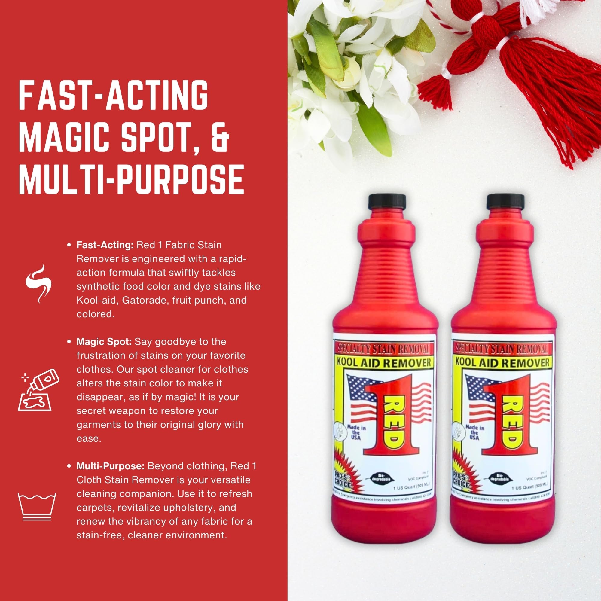 Pro's Choice Fabric Stain Remover Red 1 - Stain Remover on Synthetic Food Colors/Dyes - Carpet & Couch Stain Remover - Red Wine Stain Remover