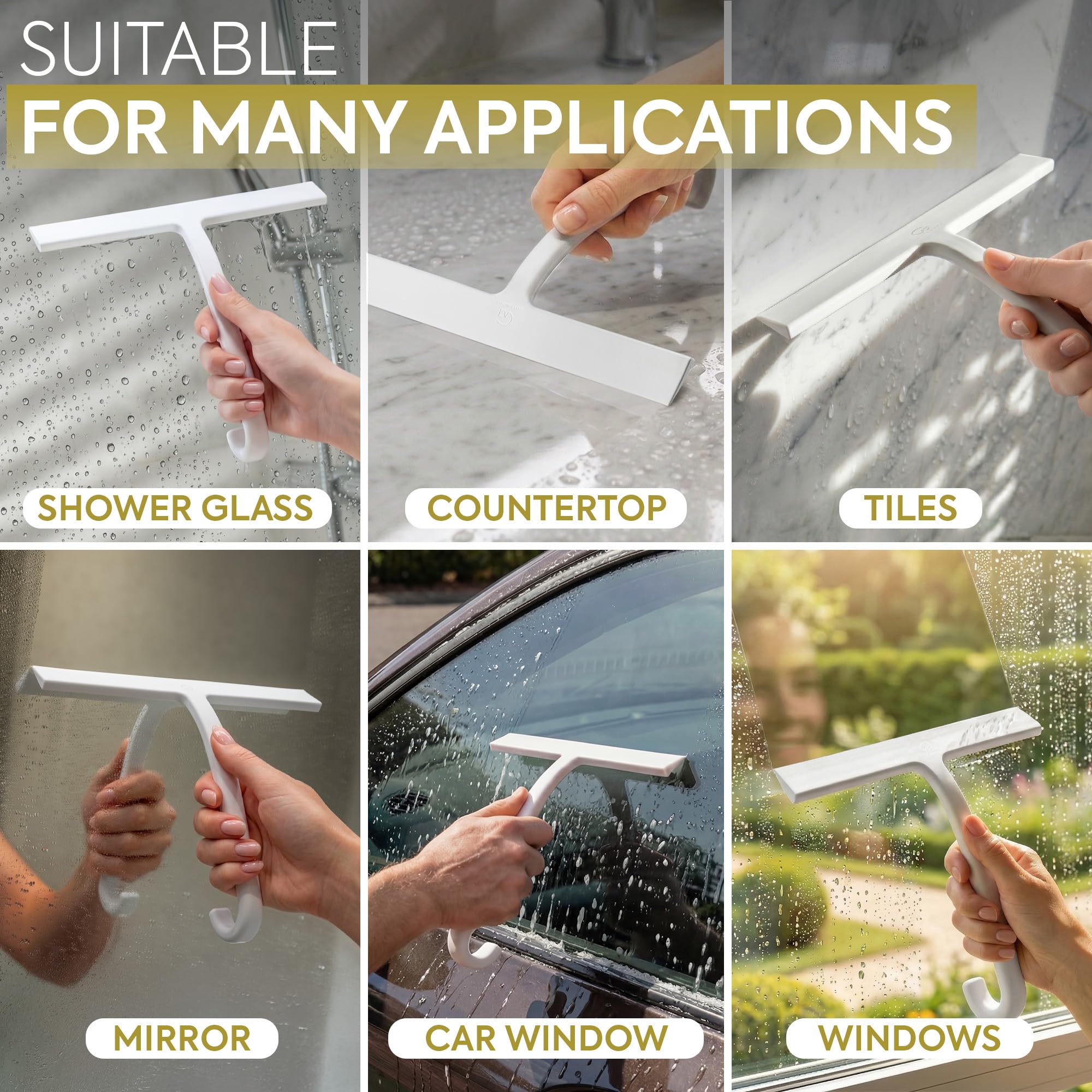 GÜTEWERK Shower Squeegee for Glass Doors - Bathroom Squeegee for Shower Glass & Tile Walls, Streak-Free & No-Squeak Silicone Blade, Stainless Steel