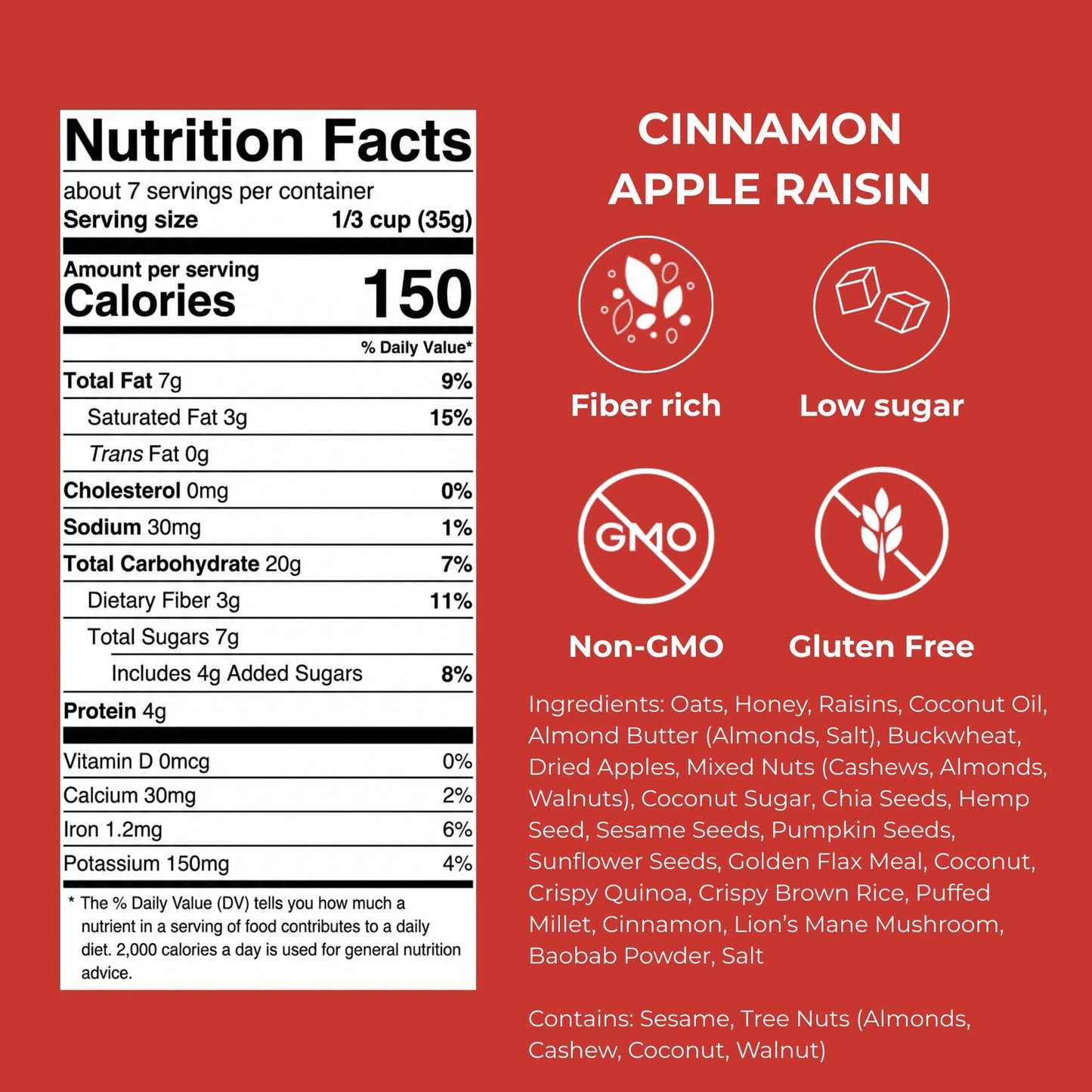 gutBFF Low Sugar Granola - Gluten Free Healthy Granola with Lion’s Mane Mushroom & Baobab Superfruit for Gut Health - 5g or Less Added Sugar Breakfast