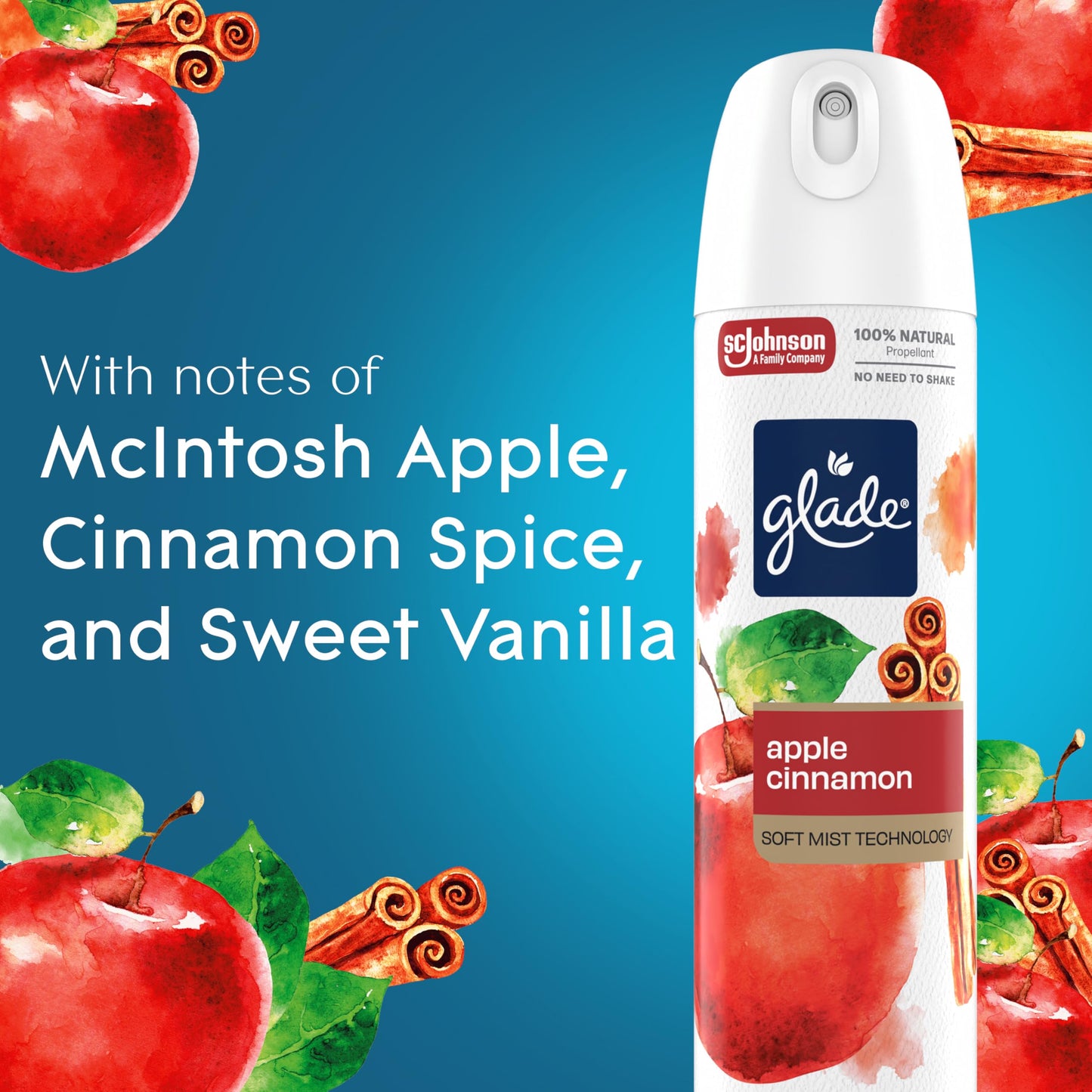 Glade Odor Fighting Soft Mist Air Freshener Room Spray, Apple Cinnamon, 7.3oz., 1 count