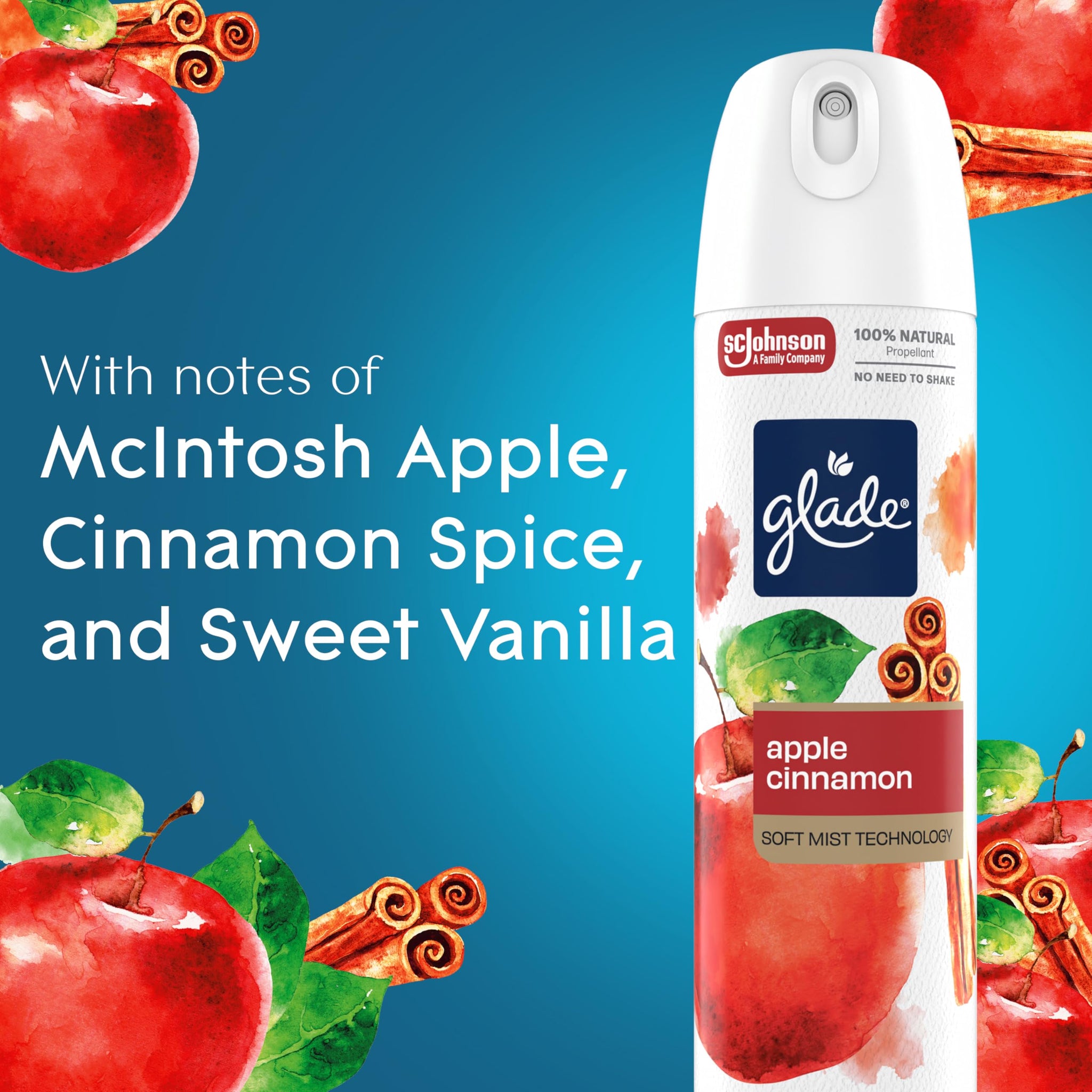 Glade Odor Fighting Soft Mist Air Freshener Room Spray, Apple Cinnamon, 7.3oz., 1 count