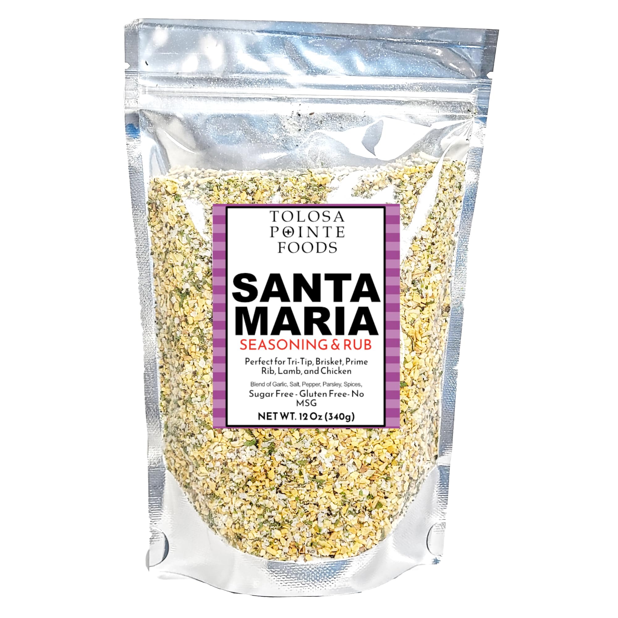 Tolosa Pointe Santa Maria Seasoning & BBQ Rub, 12 Oz, Sugar Free, Gluten Free, for Tri Tip, Pork, Steak, Chicken, Prime Rib Roast, & Grill