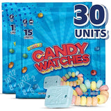 30 Candy Bracelet Watches Party Favors - Pack of 30 Blue Individually Wrapped Candy Bracelets with Colorful Fruit Flavor - Stretchable, Edible, Fruity