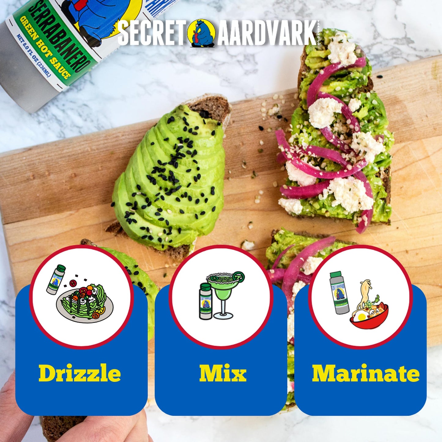 Secret Aardvark Serrabanero Hot Sauce - Serrano & Green Habanero Hot Sauce, Green Spicy Sauce, Non-GMO, Low Carb, Low Sugar Marinade - 8 fl oz 1 Pack