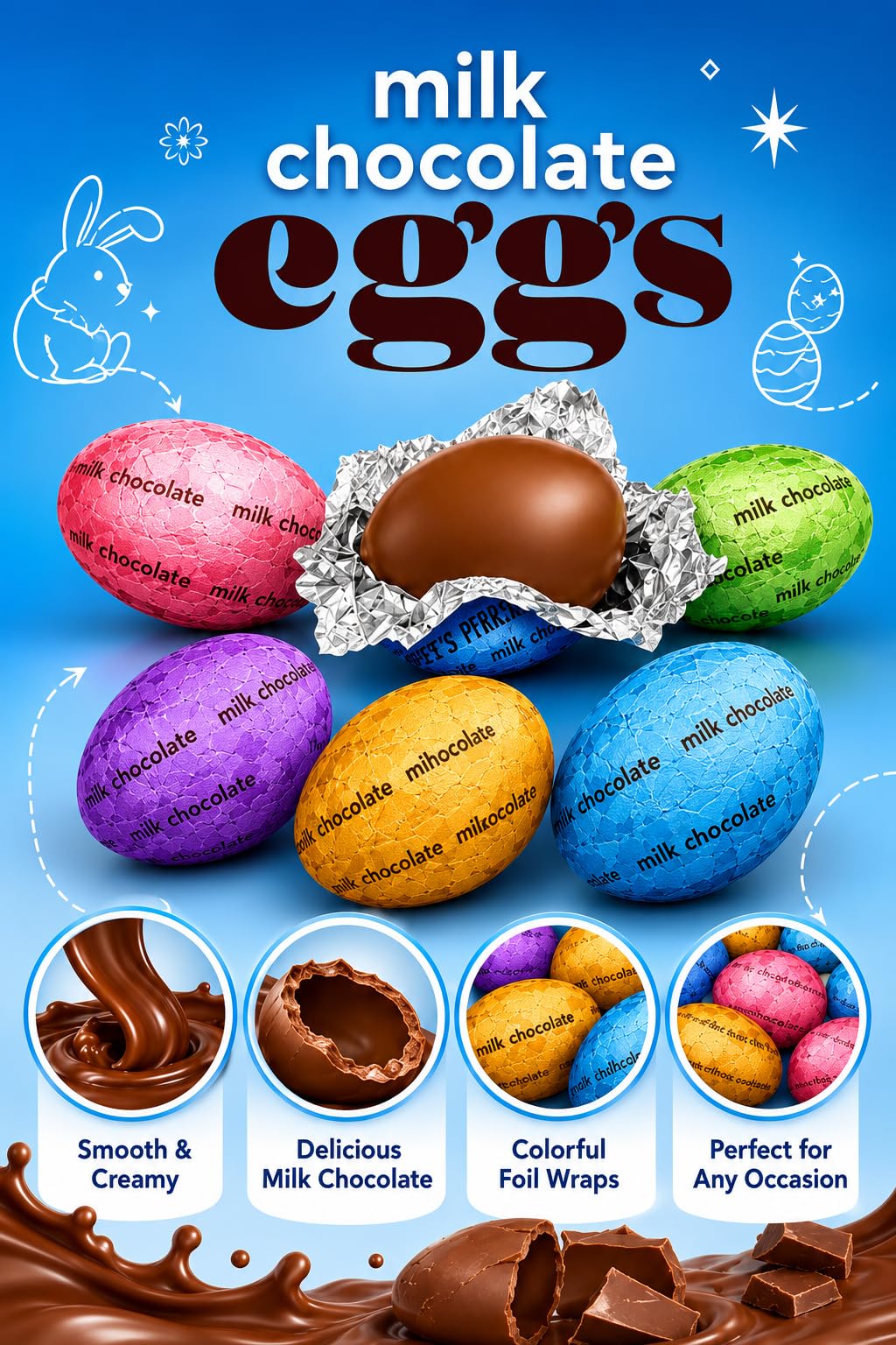 Hers,heysMilk Chocolate Eggs Candy 45 pcs (9 Oz) Bag Individually Wrapped Chocolate Egg Candy Bowls Party Favors Egg Hunts