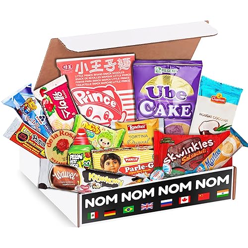 Elite World Snack Sampler Box - 30+ Foreign snacks and global candies - Huge Assortment of Asian Snacks, European Treats, Central American Candy
