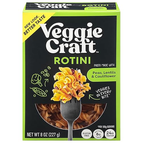 Veggiecraft Farms Rotini Pasta - High Protein, Vegan, Gluten Free Noodles, Made with Lentil Peas & Cauliflower, Plant Based, Low Carb, Healthy Pasta