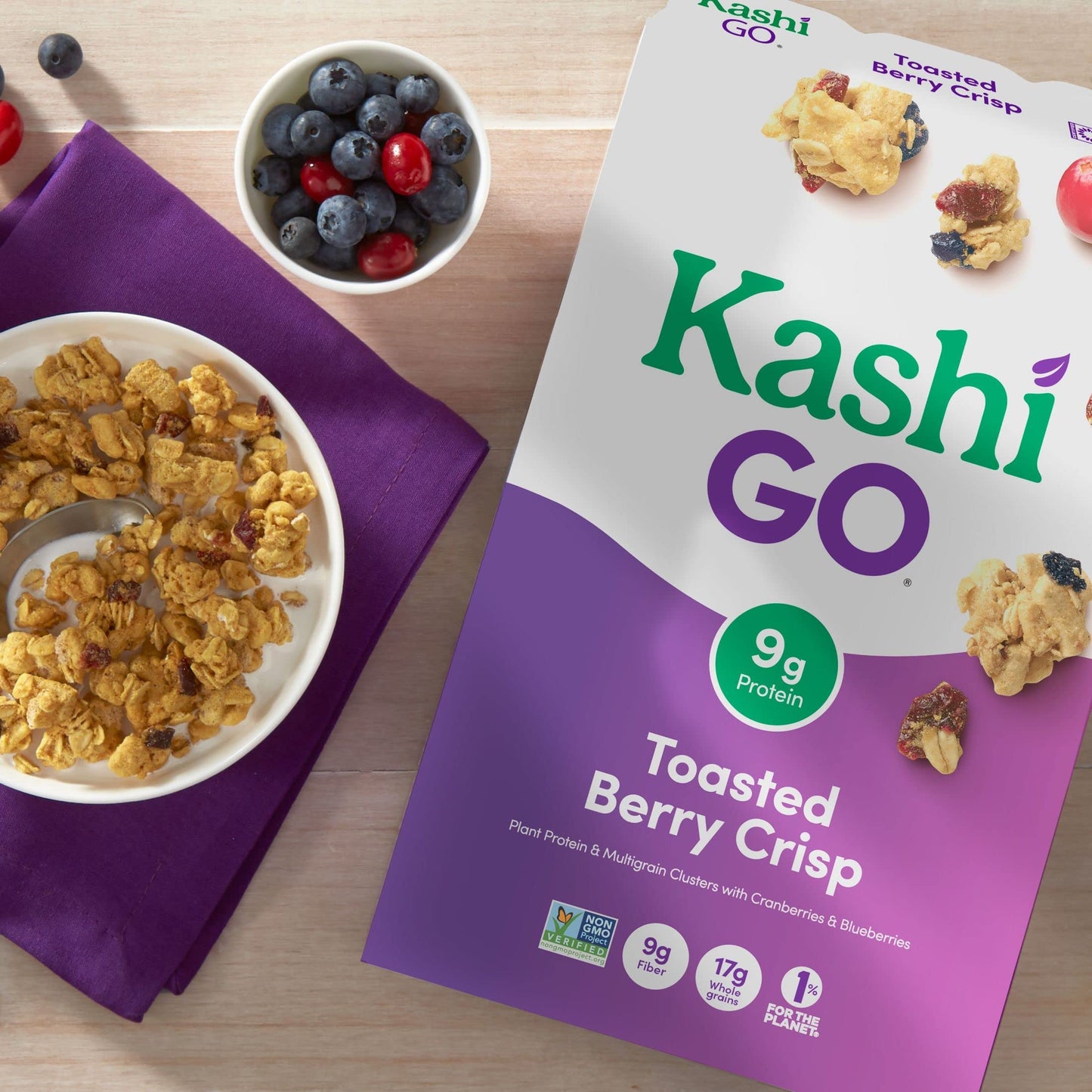 Kashi GO Breakfast Cereal, Vegan Protein, Fiber Cereal, Toasted Berry Crisp, 14oz Box (1 Box)