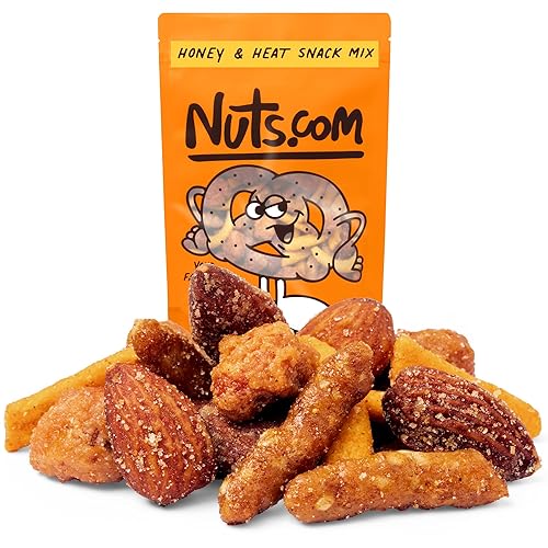 Nuts com Honey & Heat Trail Mix - Sweet and Spicy Nuts Blend with Honey Sesame Sticks, Hickory Smoked Almonds, Cajun Corn Sticks, Buffalo Peanuts