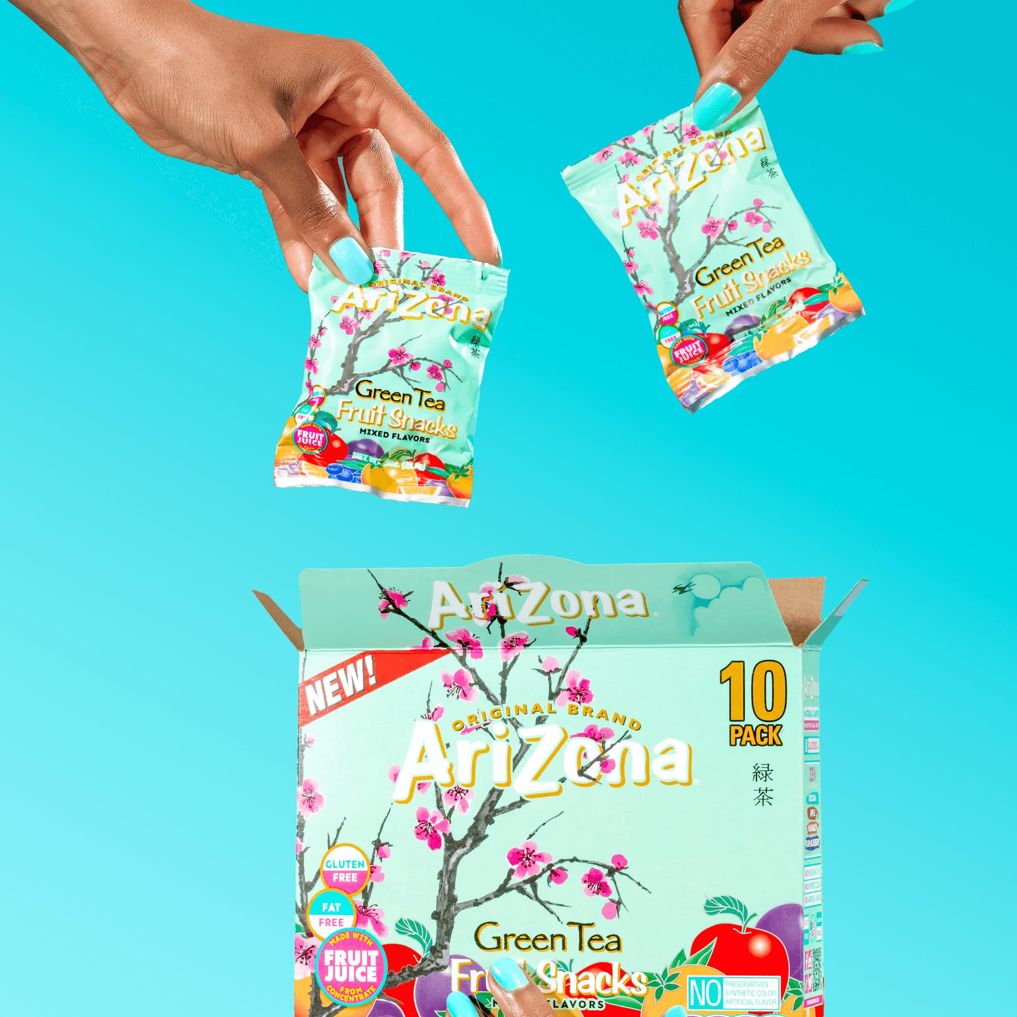 AriZona Iced Tea Fruit Snacks, Green Tea - 0.9 oz, 10 count Box