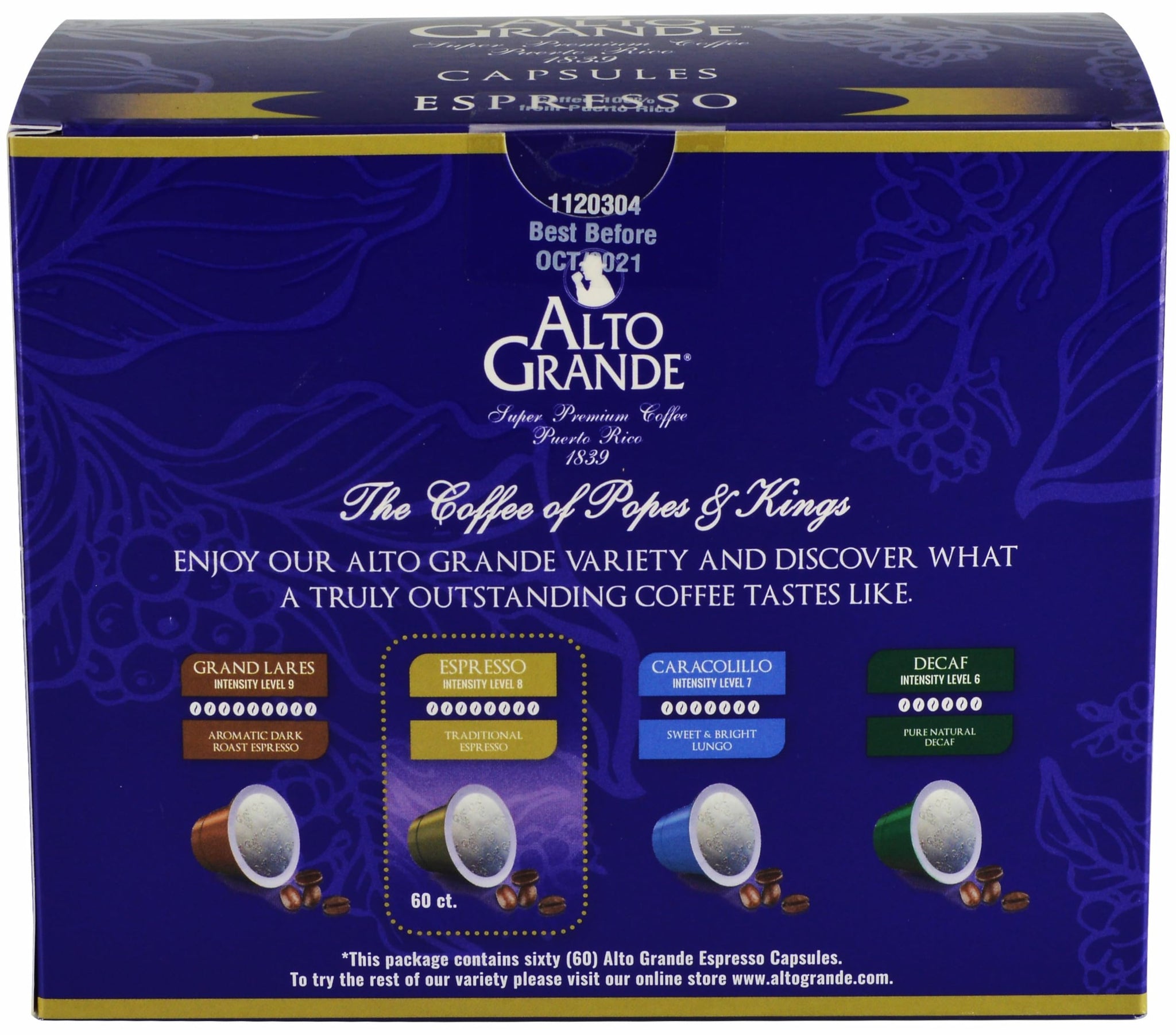 Alto Grande Arabica Coffee Espresso Single-Serve Capsules for Nespresso Original Brewers, 60 Count