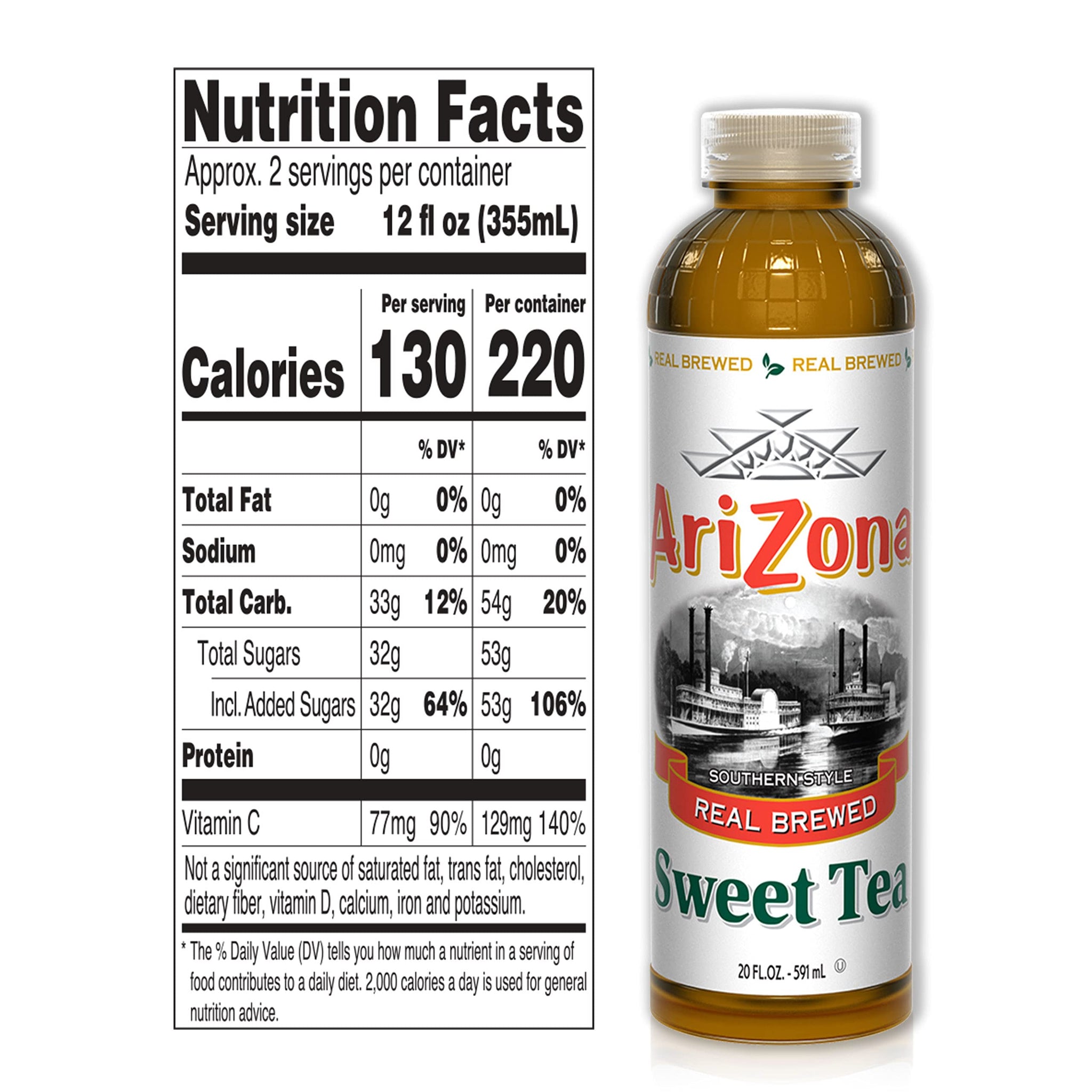 AriZona Sweet Tea Premium Brewed Southern Style, 20 Fl Oz, Pack of 24