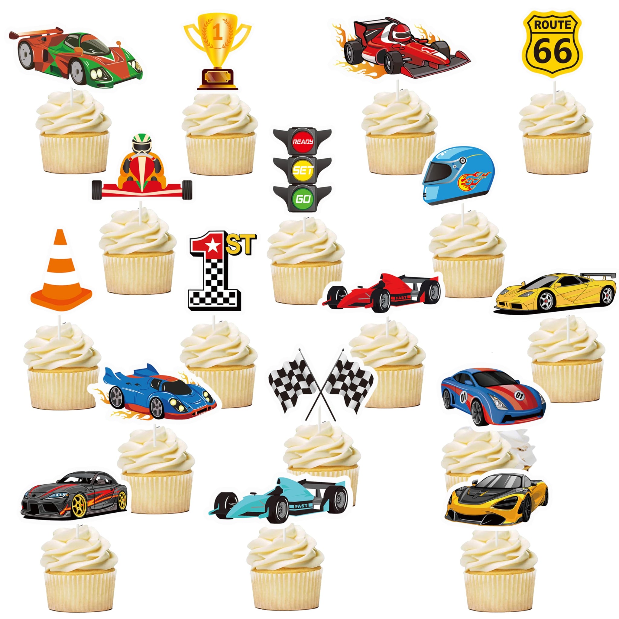36Pcs Race Car Cupcake Toppers Racing Car Birthday Decorations for Race Car Birthday Party Favors Let's Go Racing Party Racing Car Baby Shower