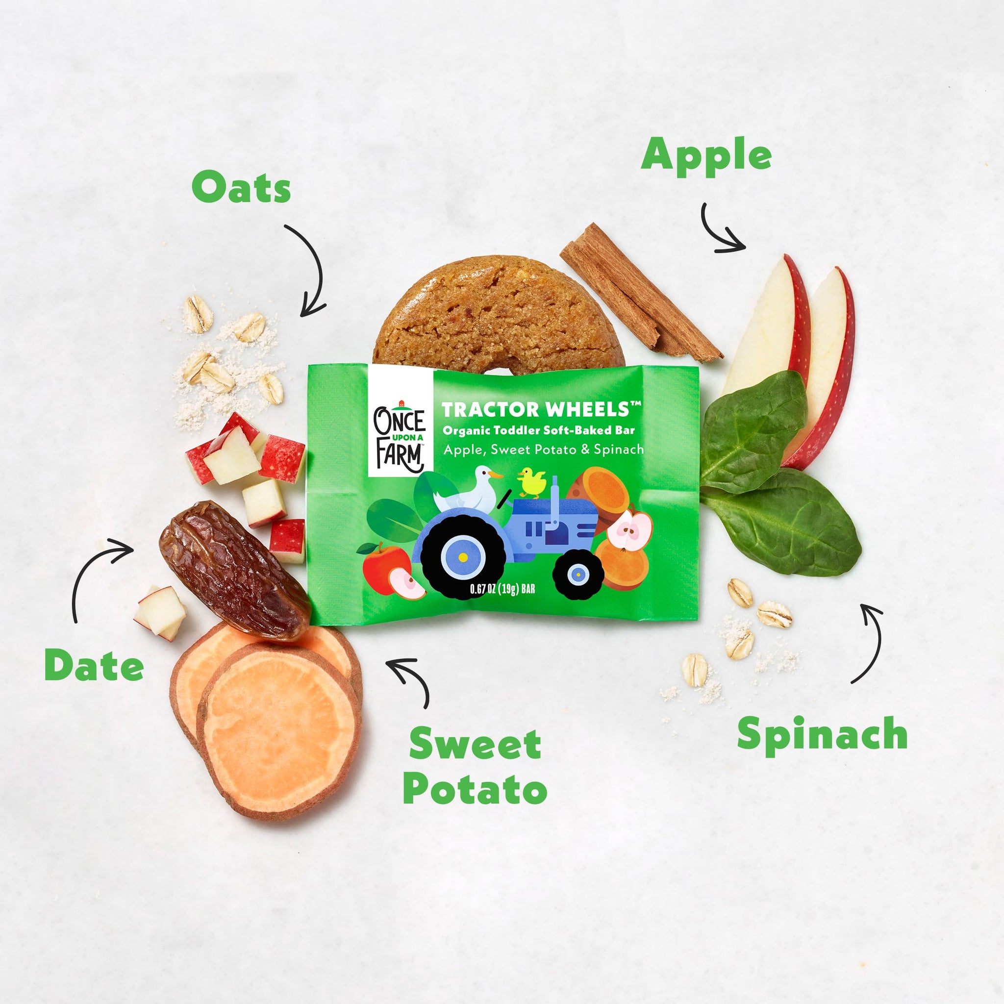 Once Upon a Farm Organic Tractor Wheels Toddler Bar, Apple, Sweet Potato & Spinach