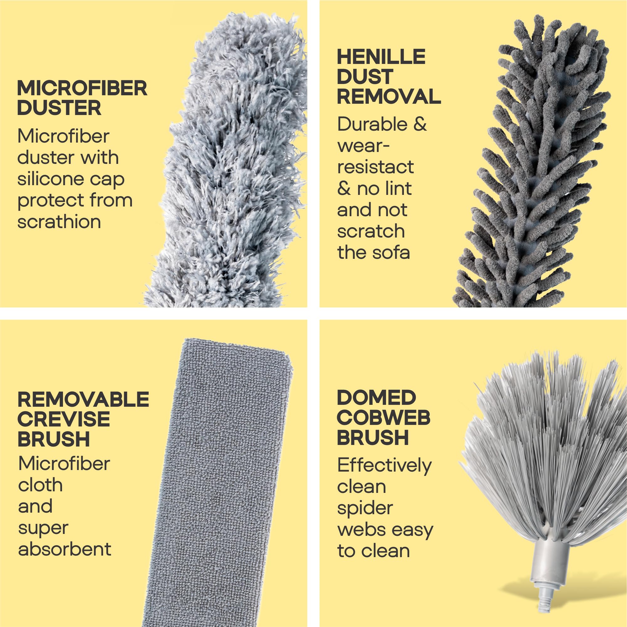 Microfiber Feather Duster with Extension Pole 100 Inches, (8 PCS), Cleaning Brush, Dusters for Cleaning High Ceilings, Cobwebs, Blinds, Cars