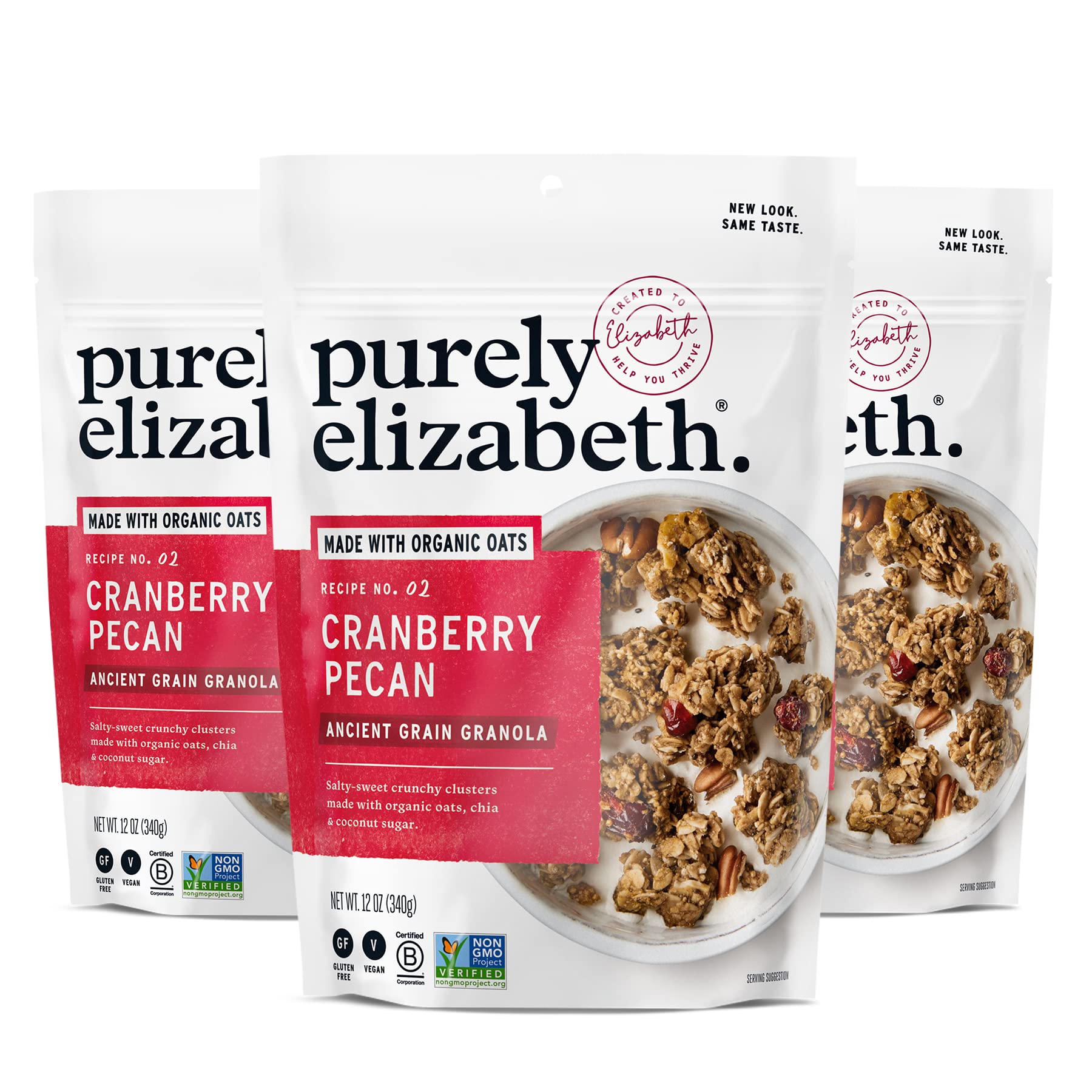 Purely Elizabeth, Cranberry Pecan, Ancient Grain Granola, Gluten-Free, Non-GMO, 12 Oz Bags (Pack of 3)
