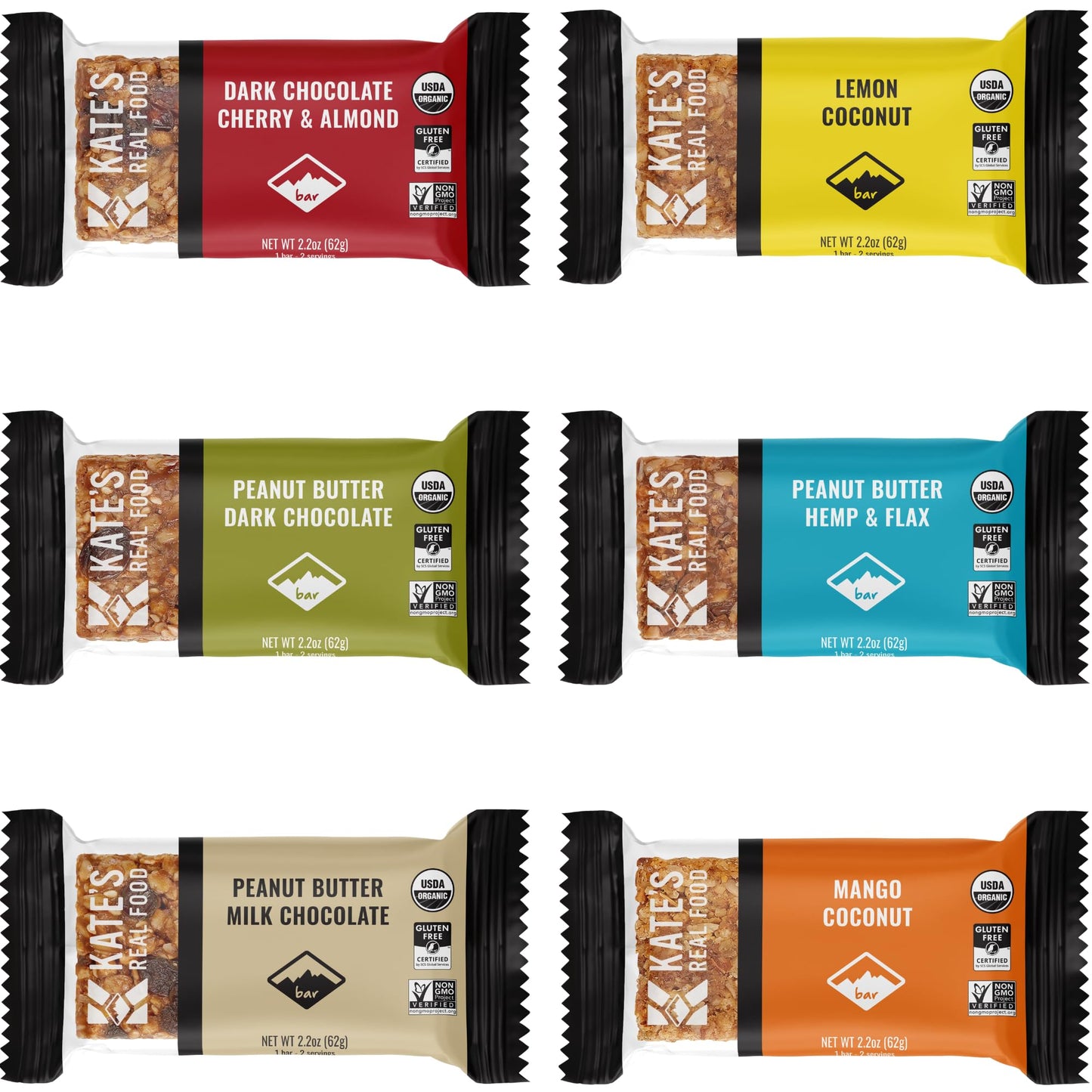 Kate’s Real Food Organic Energy Bars, Non-GMO, All-Natural Ingredients, Gluten-Free and Soy-Free Healthy Snack with Natural Flavors (Pack of 6)