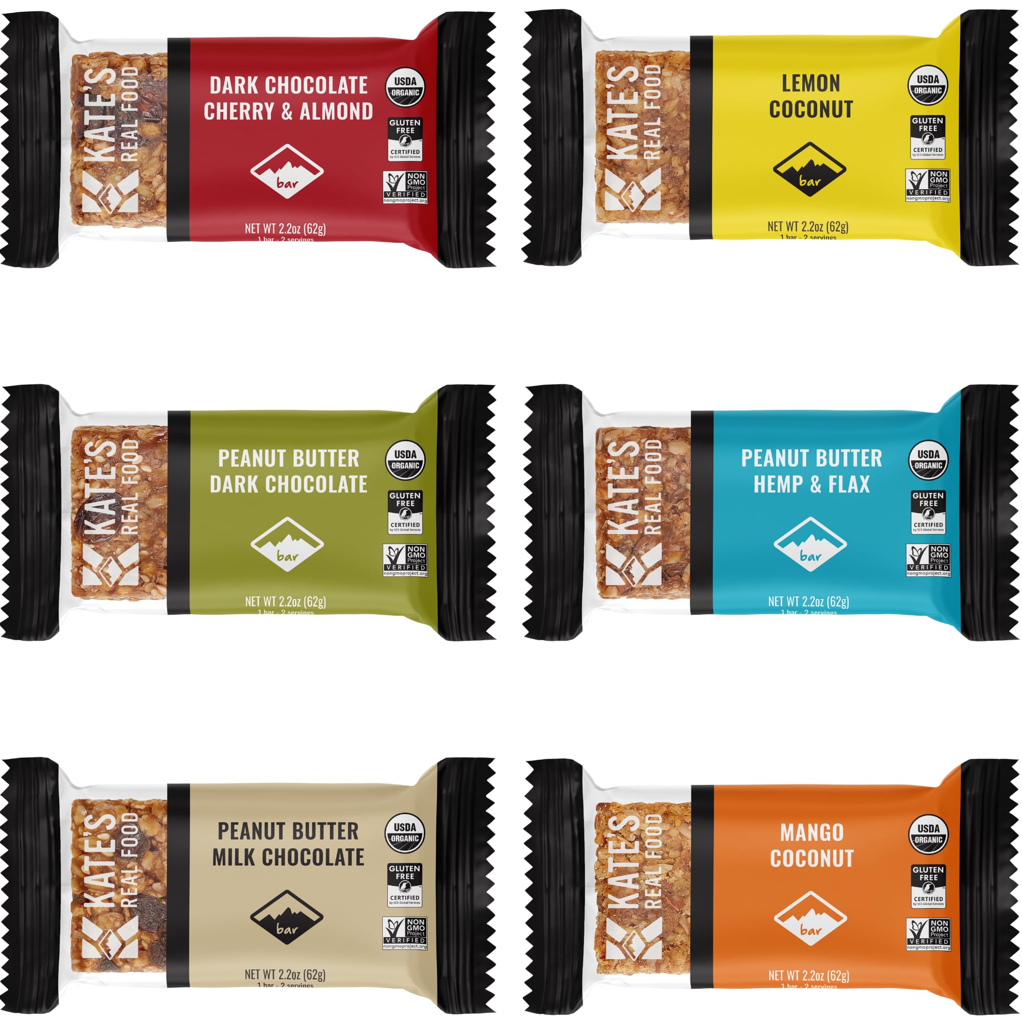 Kate’s Real Food Organic Energy Bars, Non-GMO, All-Natural Ingredients, Gluten-Free and Soy-Free Healthy Snack with Natural Flavors (Pack of 6)