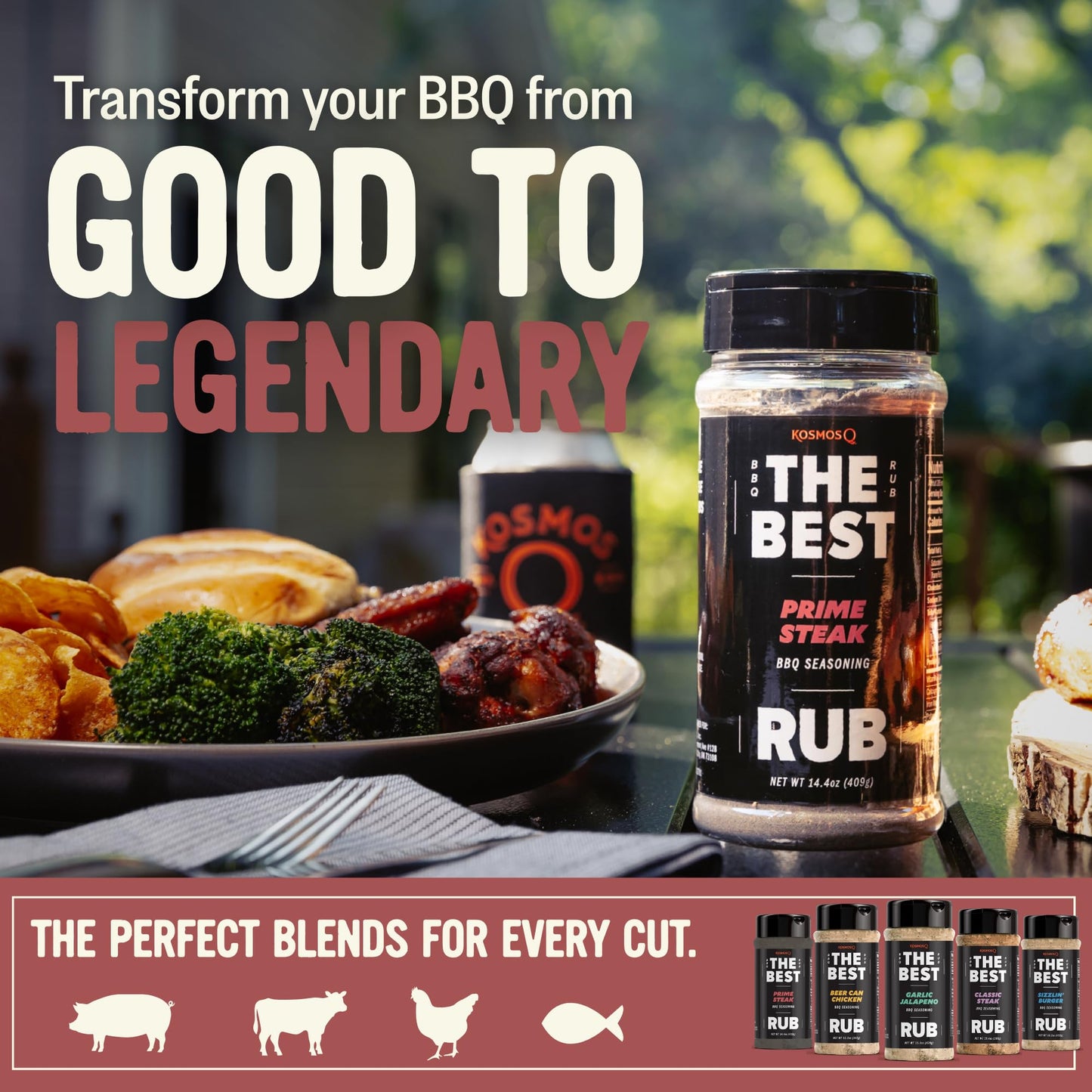 Kosmos Q The Best Prime Steak Rub, Bold BBQ Meat Dry Rub & Steak Seasoning with Garlic, Onion, Spices & Smoke Flavor, For Ribs, Pork Chops, Chuck