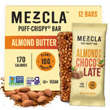 Mezcla Puff-Crispy Plant Based Protein Bars - Almond Butter Chocolate - Healthy Snacks for Adults & Kids - Perfect School, Travel, & Office Snacks