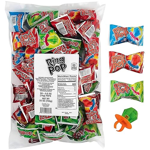 Assorted Flavor Topps Ring Pops - (Pack of 50) - Perfect for Party Favors, Events, and Treat Bags