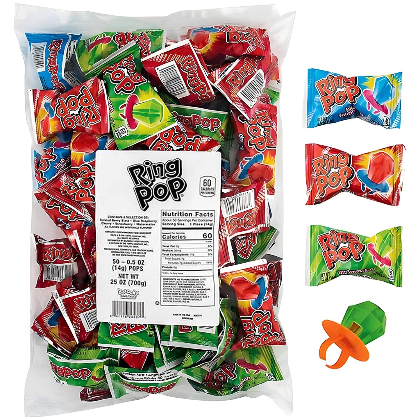Assorted Flavor Topps Ring Pops - (Pack of 50) - Perfect for Party Favors, Events, and Treat Bags