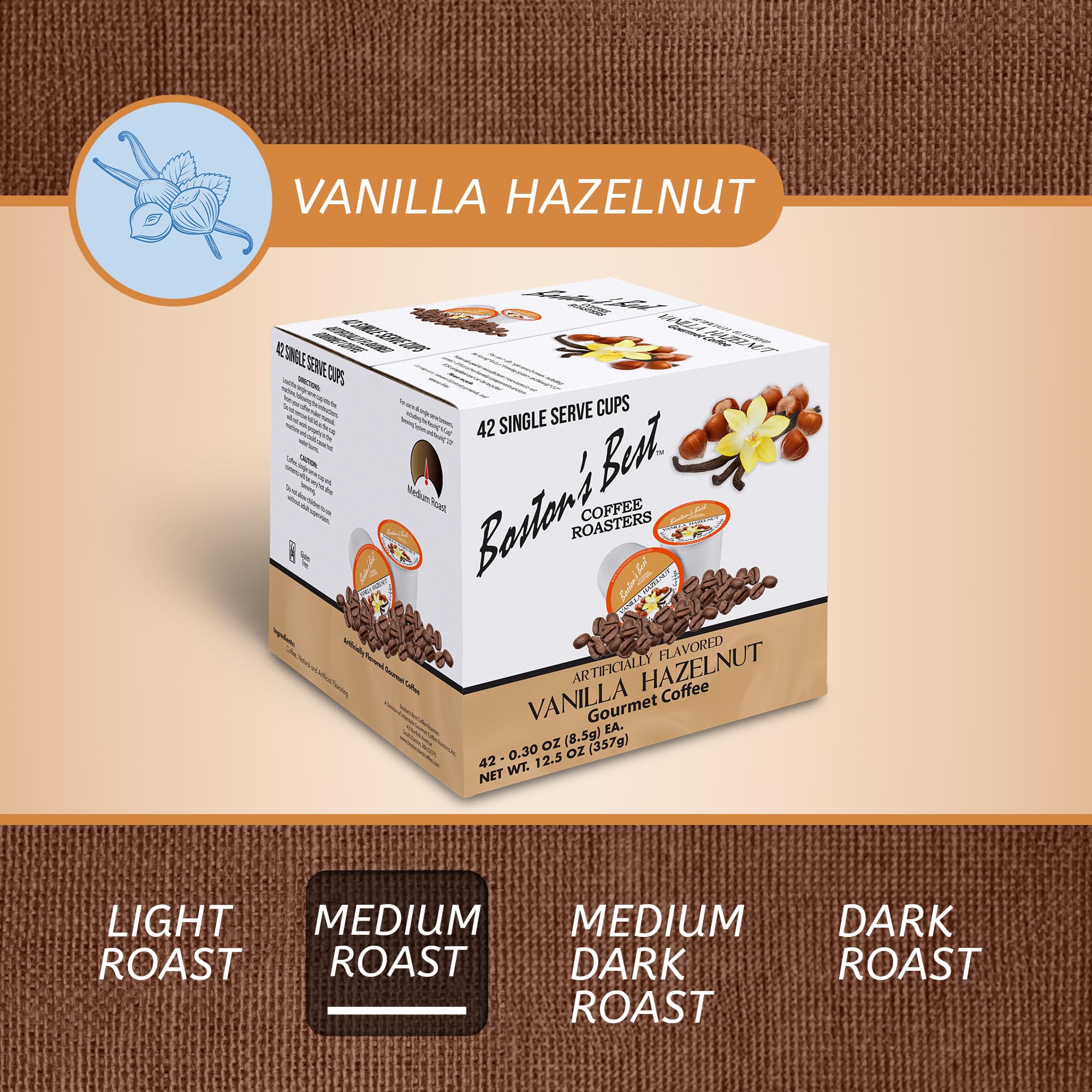 Boston’s Best - Vanilla Hazelnut Delicious Medium Roast Coffee, Flavored Gourmet Compatible with Keurig Coffee Maker, 1 Count (42 Single Serve Cups)