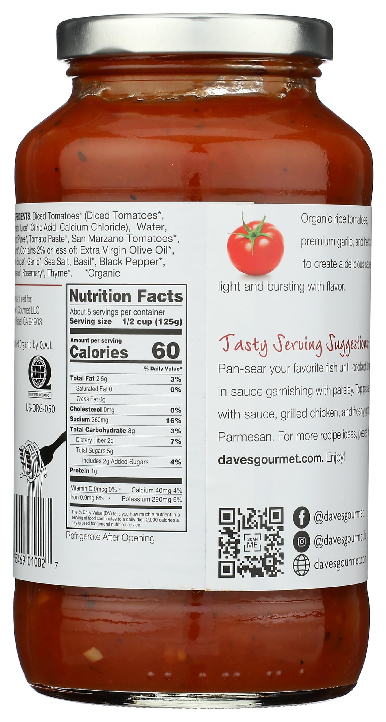 Daves Gourmet Sauce Psta Red Heirloom Org