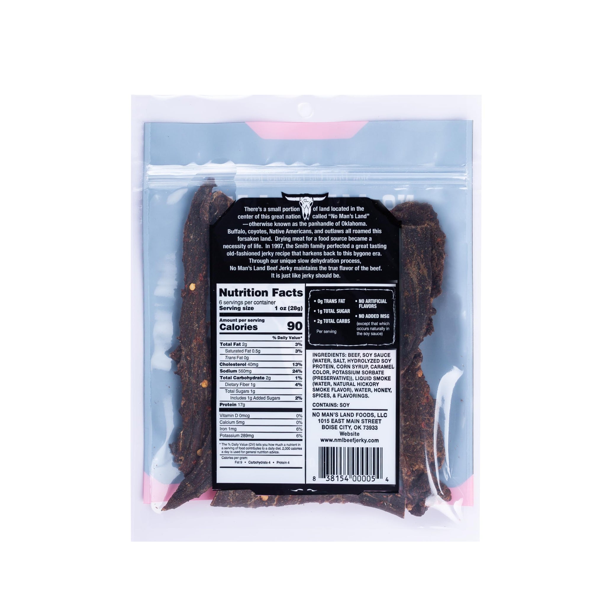 No Mans Land Slow-Dried Beef Jerky | 17G Protein, Low Carb, Low Calorie Beef Snack | Smoked & Seasoned Jerky Strips | HOT 6oz Bag