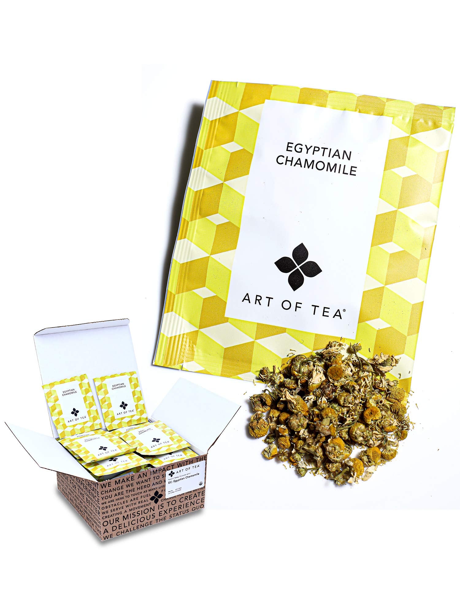 Art of Tea | Organic Egyptian Chamomile Tea Bags - Caffeine Free Herbal Teas | 50 Pyramid Tea Bag Sachets | Chamomile Tea Organic Naturally Decaf Tea