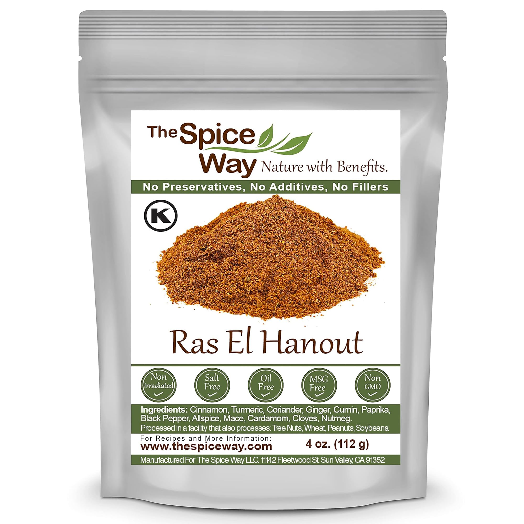 The Spice Way - Ras El Hanout Moroccan Meat Spice Blend of Turmeric, Cinnamon, Coriander, Mace, Cumin, Paprika & Nutmeg - Salt Free (resealable bag 4