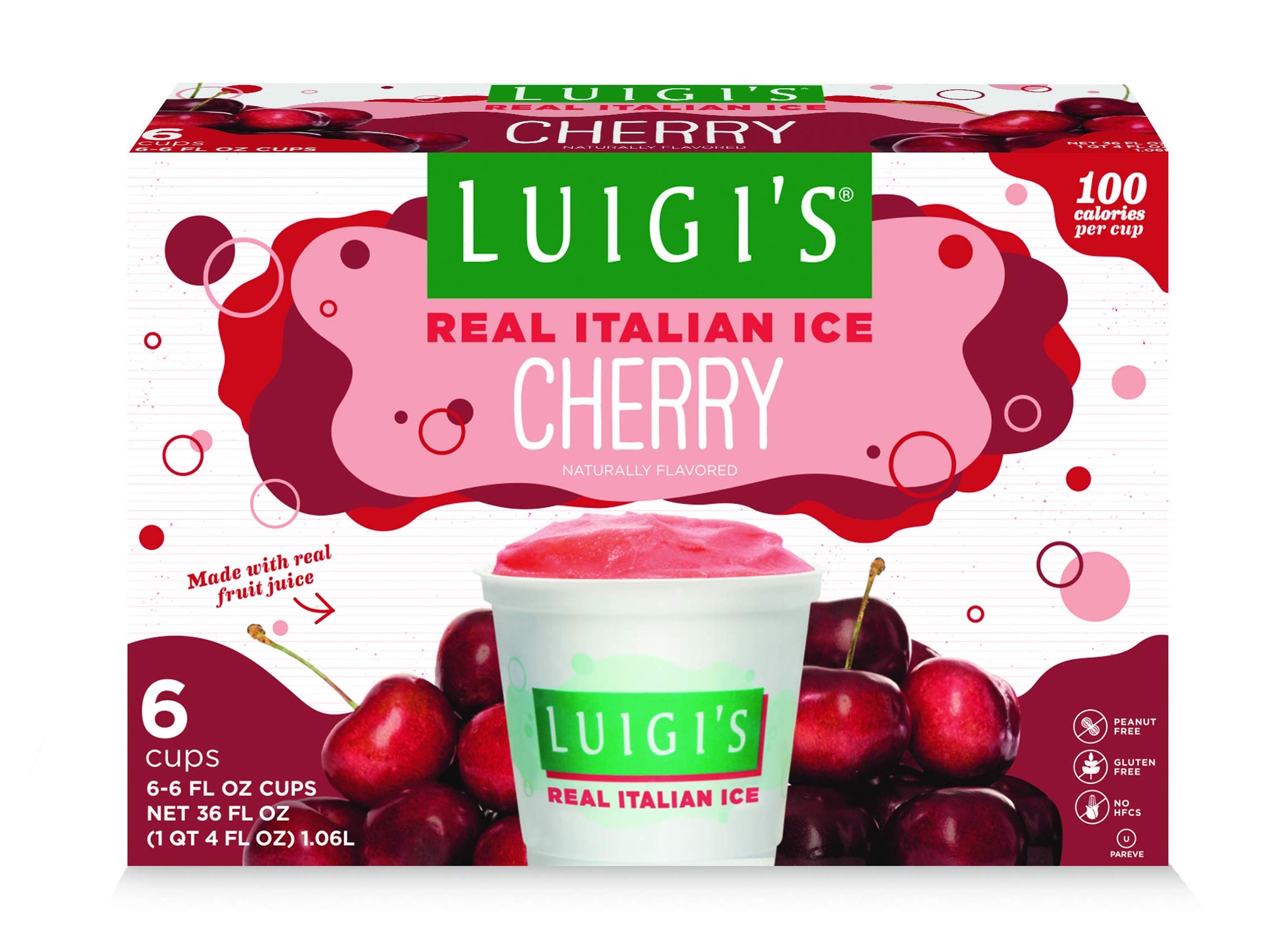 Luigi's Real Italian Ice, Cherry, 6 Ounce, 6 Count (Frozen)