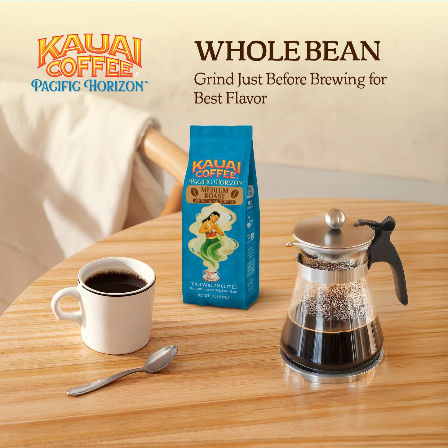Kauai Coffee Whole Bean Coffee - Smooth, Non-Bitter Pure Arabica - Light Floral Notes & Bright Aroma - Grown on Hawaii's Largest Coffee Farm - Koloa